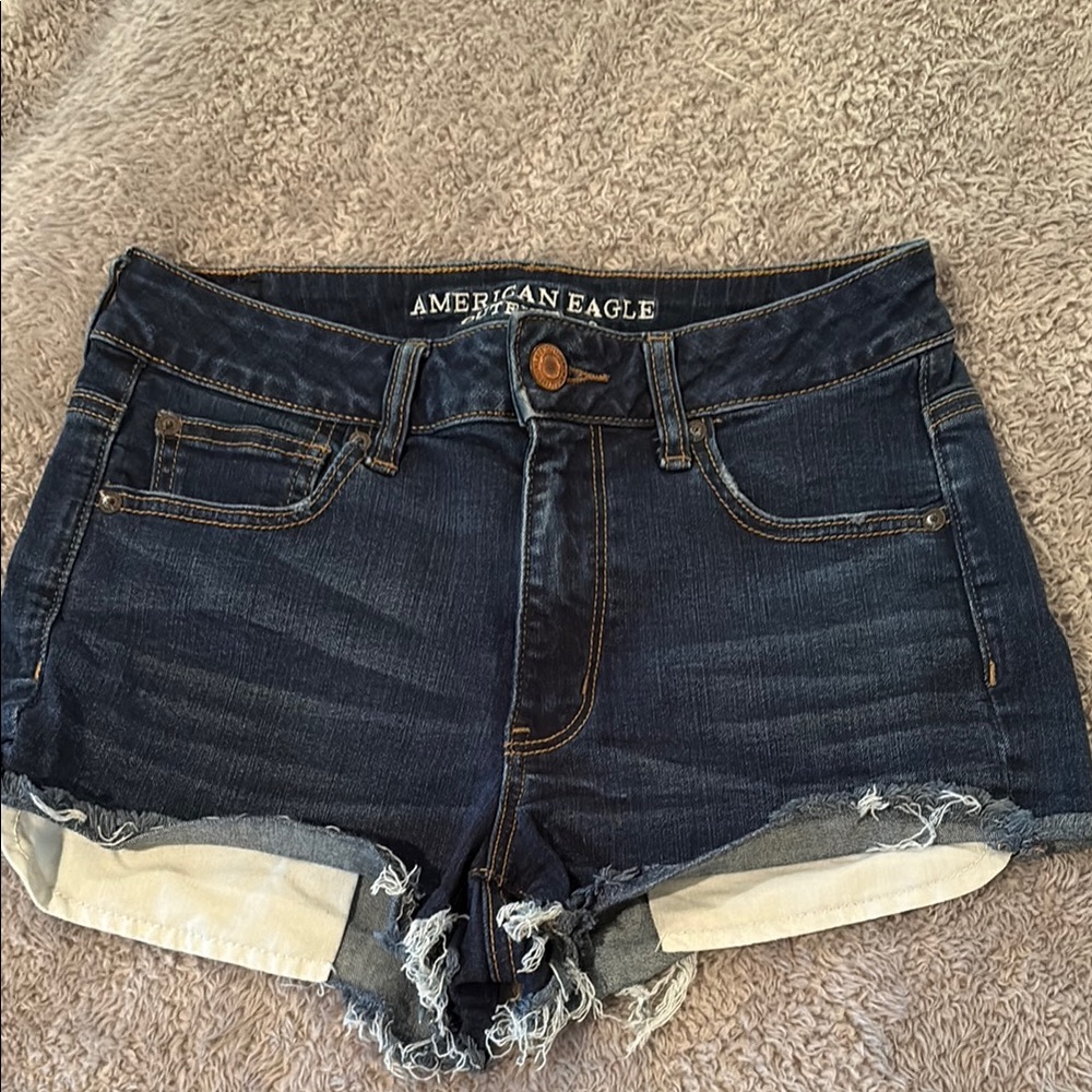 American Eagle Outfitters Blue Jean Shorts with Distressed Hem